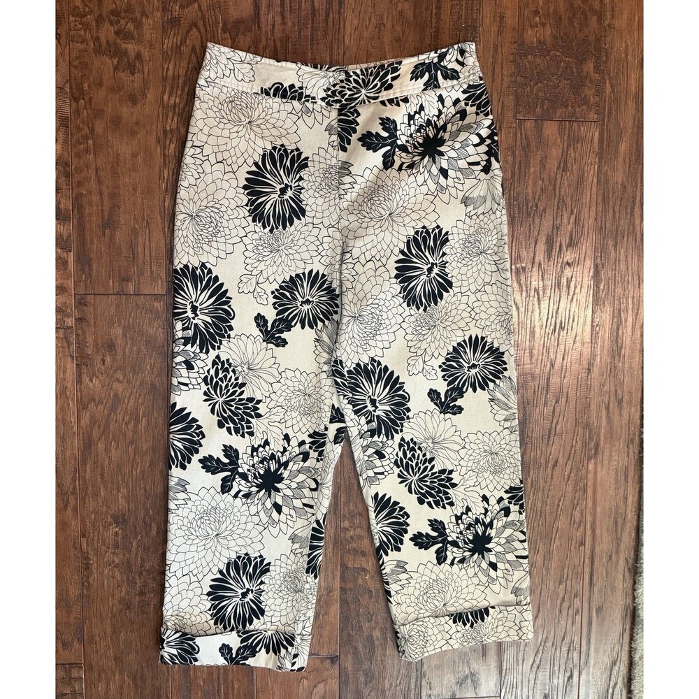 Rafaella Cuffed Cropped Pants Floral Women’s Size 8 Straight Leg High Rise
